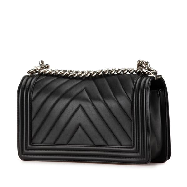 Pre-owned Chanel Old Medium Chevron Calfskin Boy Flap Black