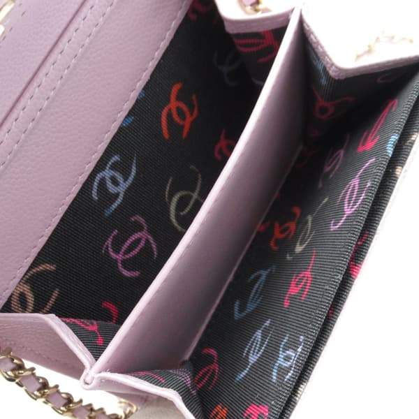 Pre-owned Chanel CC Quilted Caviar Flap Card Holder on Chain Pink