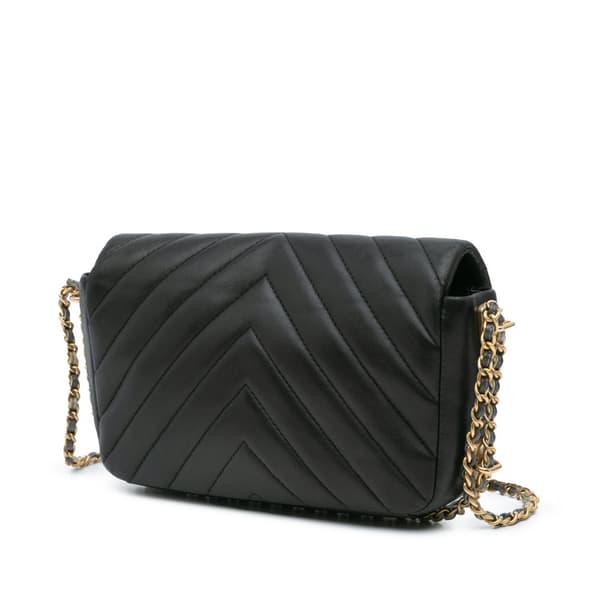 Pre-owned Chanel Mini Rectangular Chevron Lambskin Chain Around Flap Black