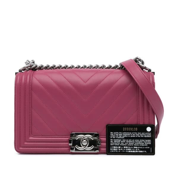 Pre-owned Chanel Old Medium Chevron Lambskin Boy Flap Pink