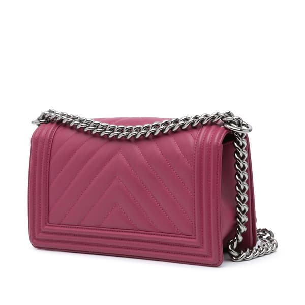 Pre-owned Chanel Old Medium Chevron Lambskin Boy Flap Pink