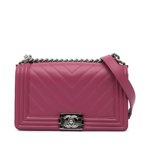 Pre-owned Chanel Old Medium Chevron Lambskin Boy Flap Pink