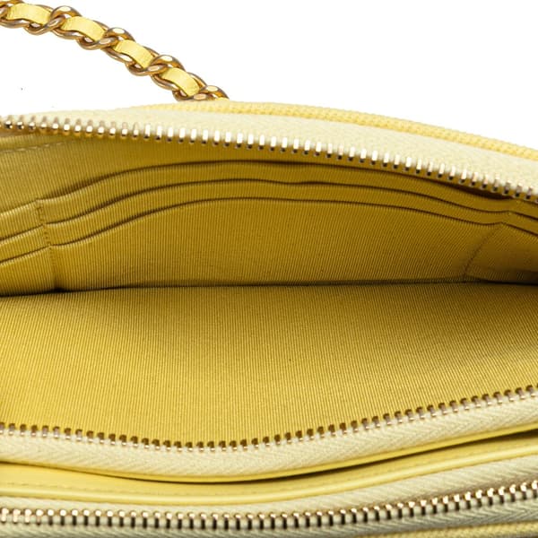 Pre-owned Chanel Denim Coco Fringe Double Zip Clutch with Chain Yellow