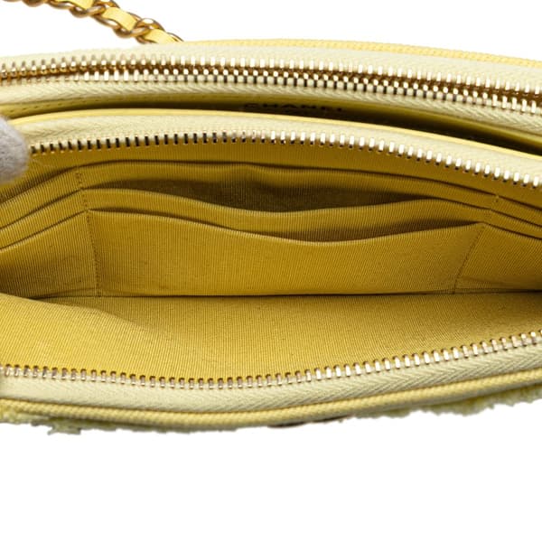 Pre-owned Chanel Denim Coco Fringe Double Zip Clutch with Chain Yellow