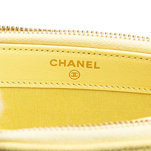 Pre-owned Chanel Denim Coco Fringe Double Zip Clutch with Chain Yellow