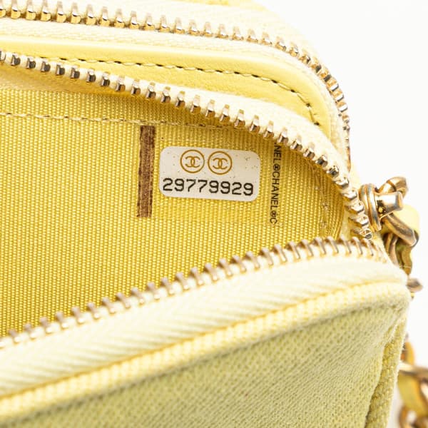 Pre-owned Chanel Denim Coco Fringe Double Zip Clutch with Chain Yellow