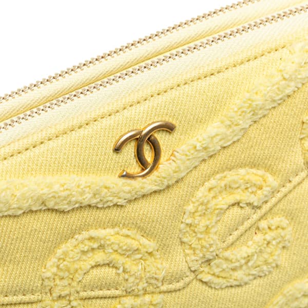 Pre-owned Chanel Denim Coco Fringe Double Zip Clutch with Chain Yellow
