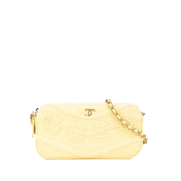 Pre-owned Chanel Denim Coco Fringe Double Zip Clutch with Chain Yellow