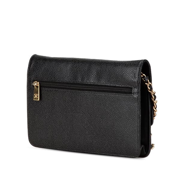 Pre-owned Chanel CC Caviar Wallet on Chain Black