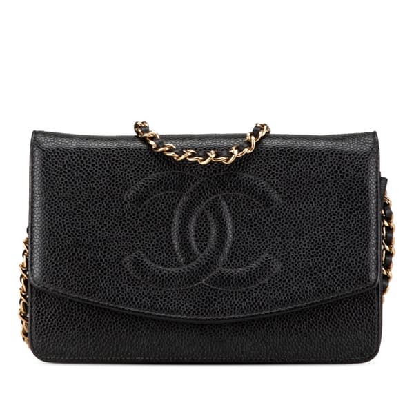 Pre-owned Chanel CC Caviar Wallet on Chain Black