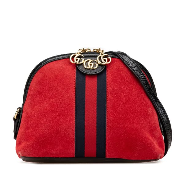 Pre-owned Gucci Small Ophidia Suede Dome Crossbody Red
