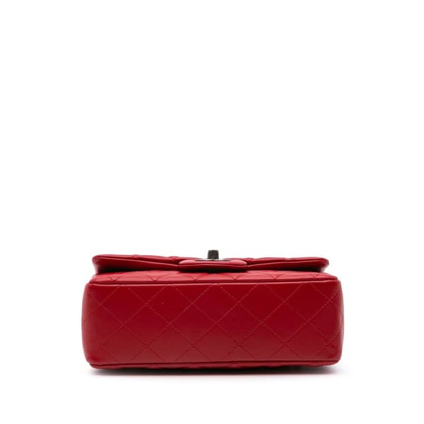 Pre-owned Chanel Mini Rectangular Classic Lambskin Single Flap Red