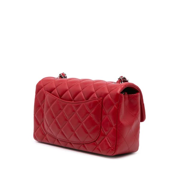 Pre-owned Chanel Mini Rectangular Classic Lambskin Single Flap Red