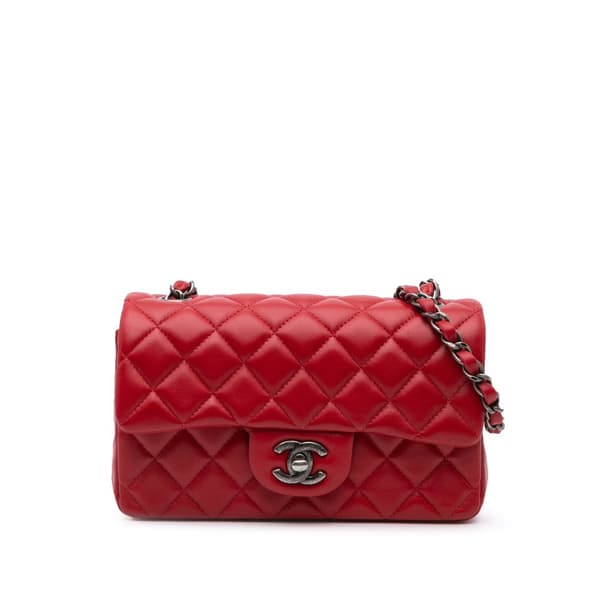 Pre-owned Chanel Mini Rectangular Classic Lambskin Single Flap Red
