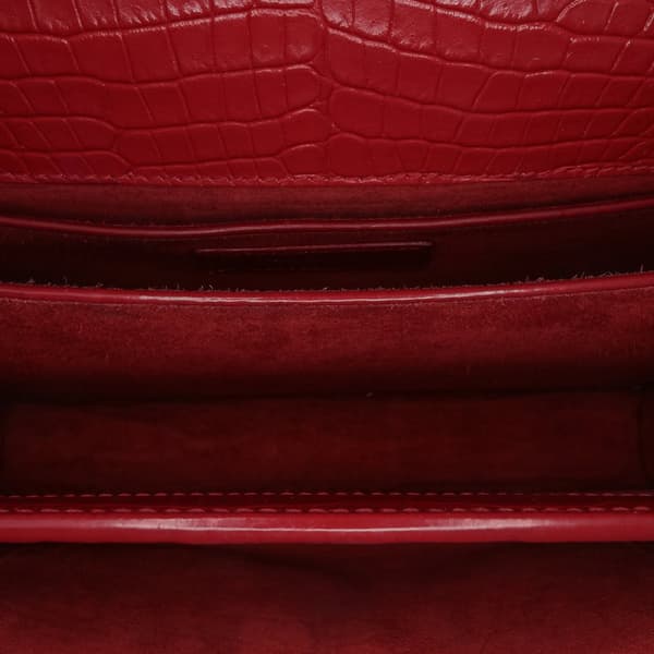 Pre-owned Saint Laurent Medium Croc Embossed Leather Sunset Crossbody Red