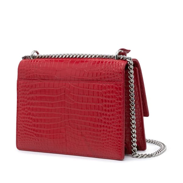 Pre-owned Saint Laurent Medium Croc Embossed Leather Sunset Crossbody Red