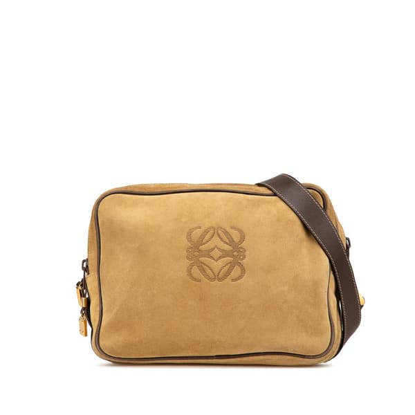 Pre-owned LOEWE Anagram Suede Crossbody Brown