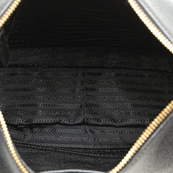 Pre-owned Prada Vitello Phenix Striped Strap Crossbody Black