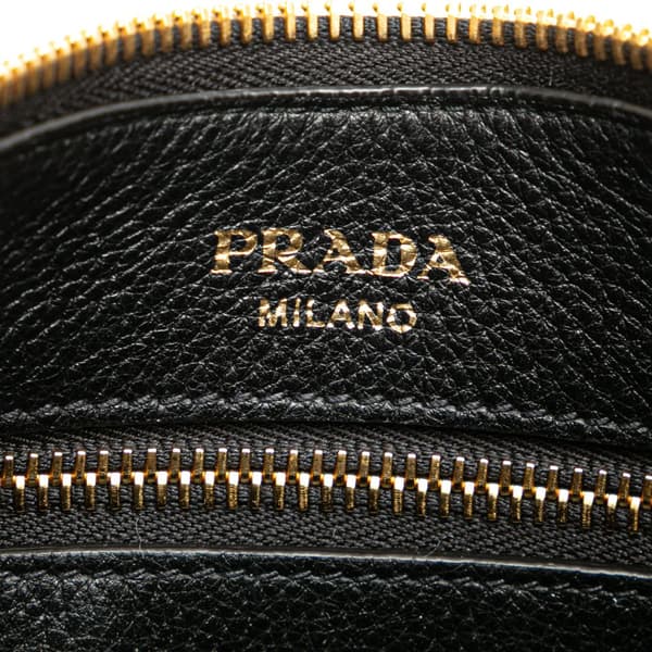 Pre-owned Prada Vitello Phenix Striped Strap Crossbody Black