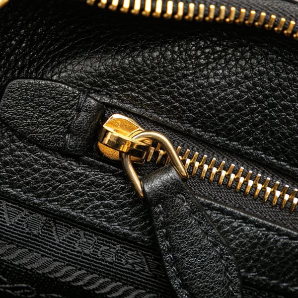 Pre-owned Prada Vitello Phenix Striped Strap Crossbody Black