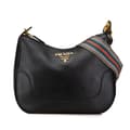 Miniatyrbilde 1 av 10: Pre-owned Prada Vitello Phenix Striped Strap Crossbody Black