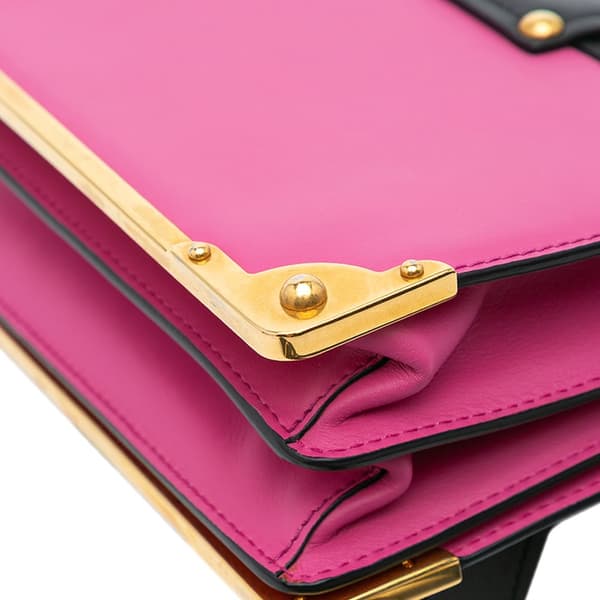 Pre-owned Prada Saffiano Trimmed City Calf Cahier Crossbody Pink
