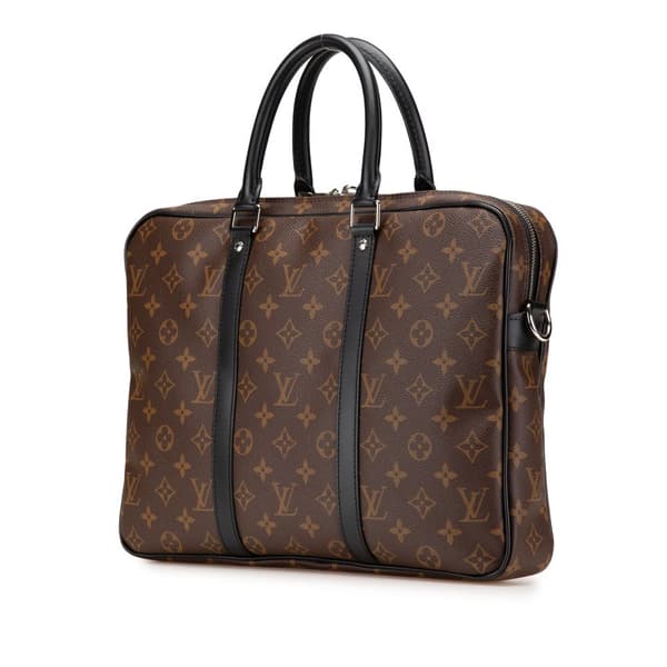 Pre-owned Louis Vuitton Monogram Macassar Porte Documents Voyage Brown