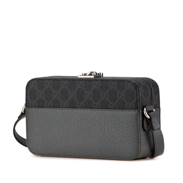 Pre-owned Gucci GG Supreme and Leather Cut Out Interlocking G Crossbody Gray