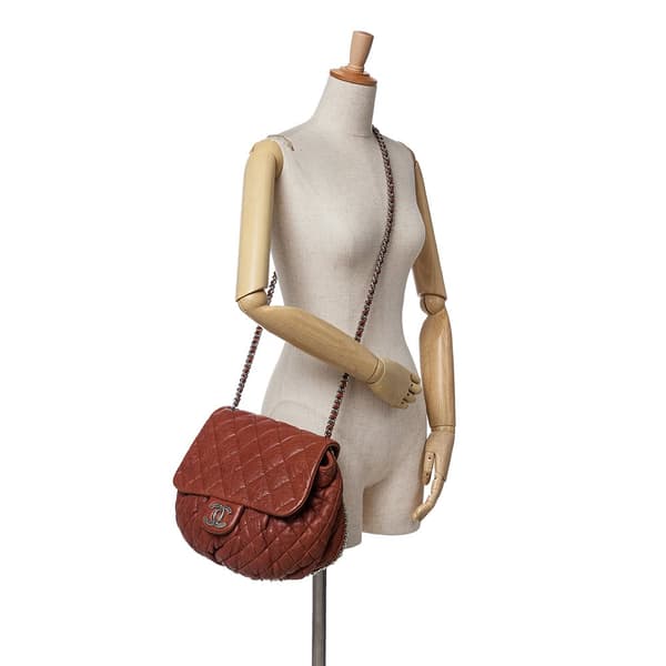 Pre-owned Chanel Large Quilted Lambskin Chain Around Flap Brown