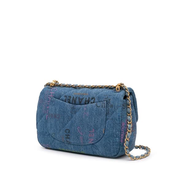 Pre-owned Chanel Mini Rectangular Denim Mood Flap Blue
