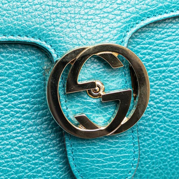 Pre-owned Gucci Medium Dollar Calfskin Interlocking G Crossbody Blue