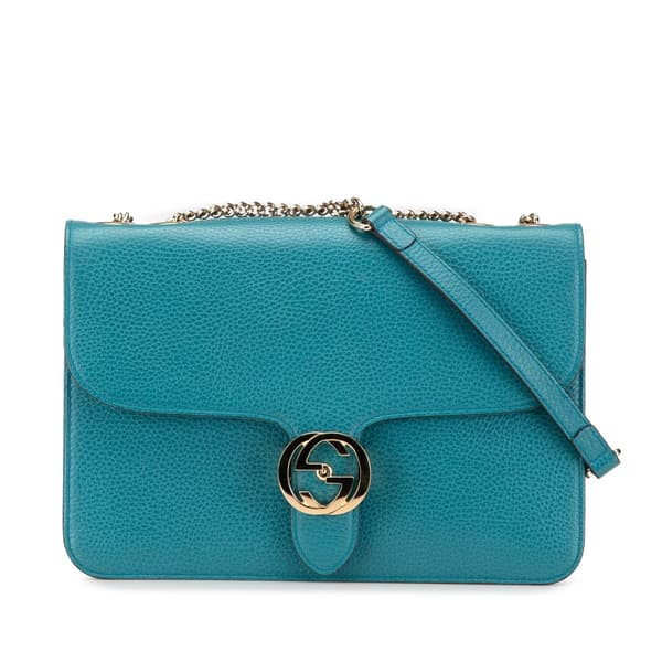 Pre-owned Gucci Medium Dollar Calfskin Interlocking G Crossbody Blue