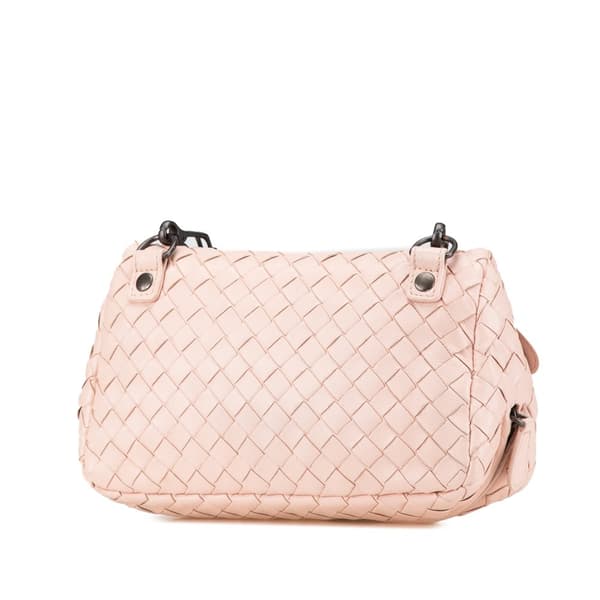 Pre-owned Bottega Veneta Leather Intrecciato Chain Flap Crossbody Pink