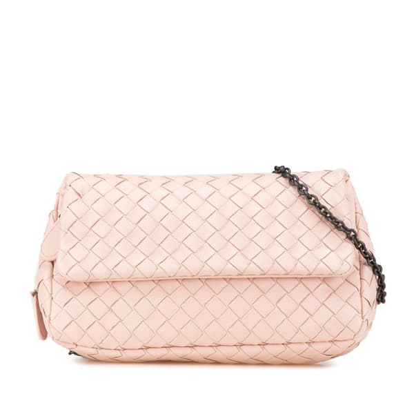 Pre-owned Bottega Veneta Leather Intrecciato Chain Flap Crossbody Pink