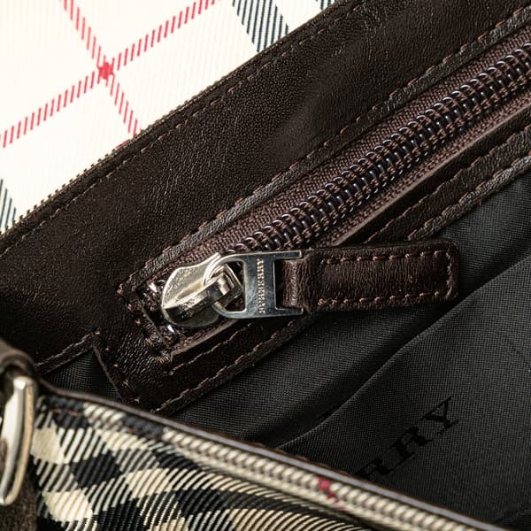 Pre-owned Burberry House Check Canvas Flap Crossbody Brown