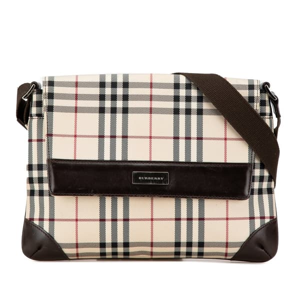 Pre-owned Burberry House Check Canvas Flap Crossbody Brown