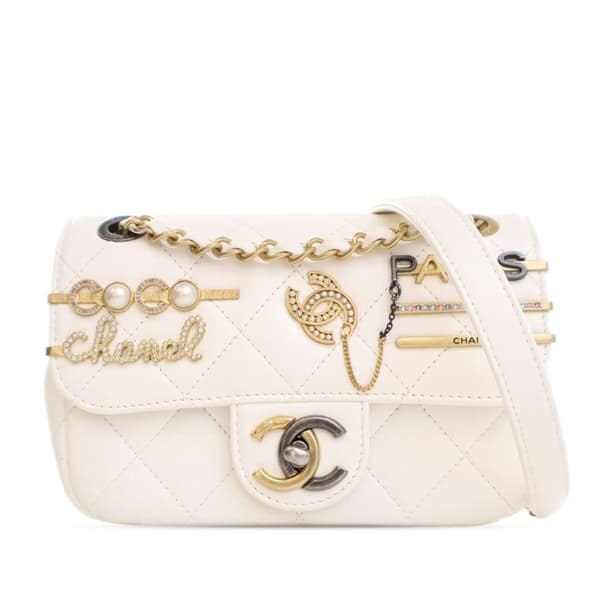 Pre-owned Chanel Mini Quilted Lambskin Coco Clips Flap White