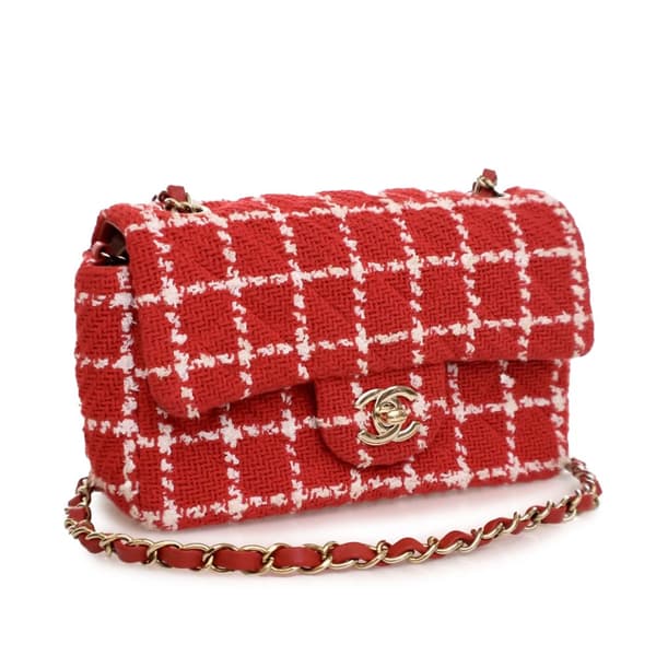 Pre-owned Chanel Mini Rectangular Classic Tweed Flap Red