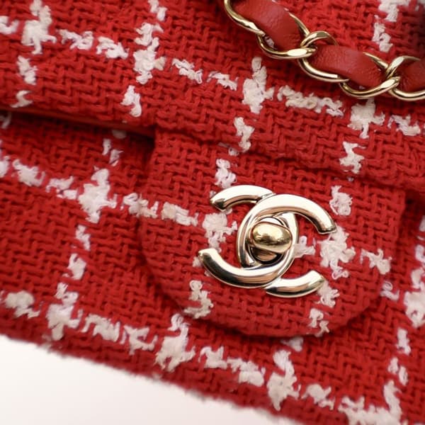 Pre-owned Chanel Mini Rectangular Classic Tweed Flap Red