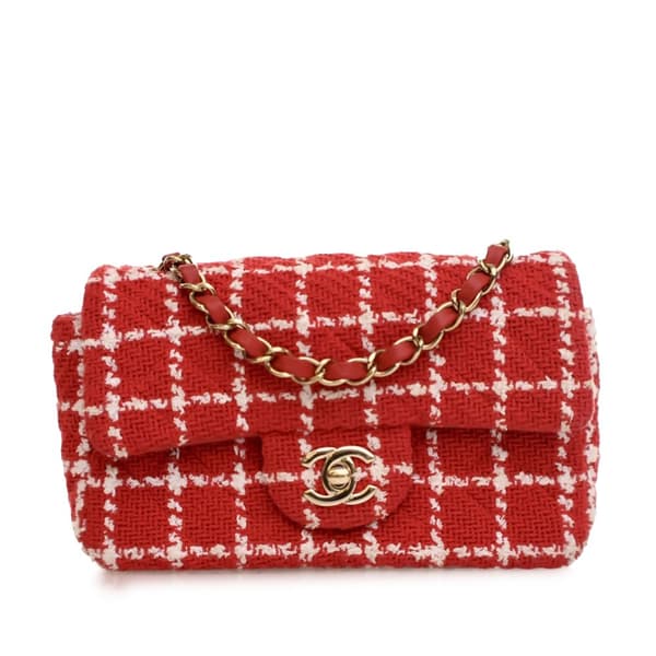 Pre-owned Chanel Mini Rectangular Classic Tweed Flap Red