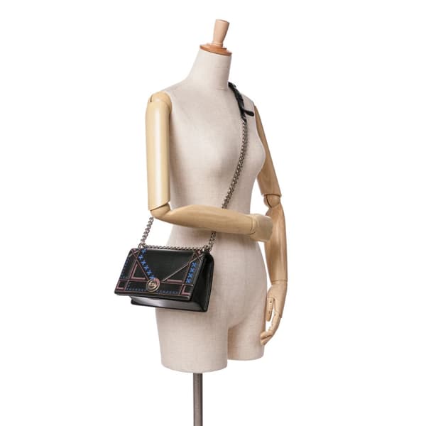 Pre-owned Dior Medium Calfskin Stitch Diorama Flap Black
