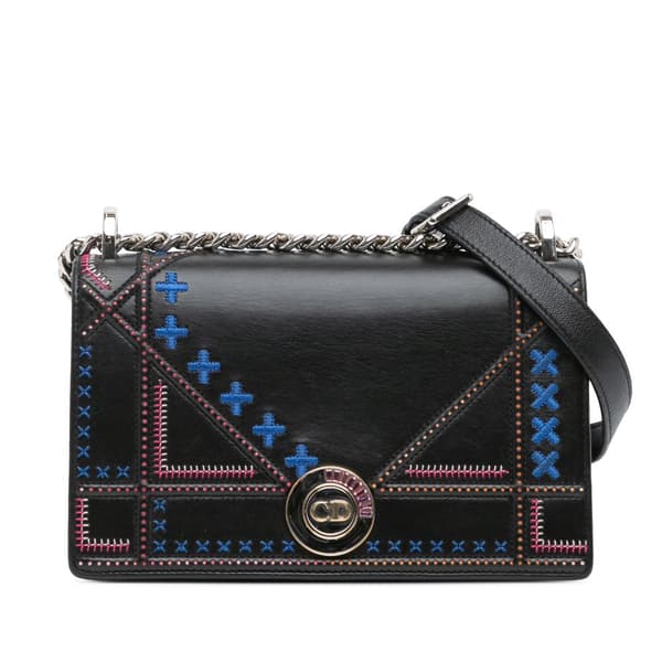 Pre-owned Dior Medium Calfskin Stitch Diorama Flap Black
