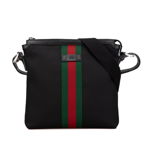 Pre-owned Gucci Techno Canvas Web Messenger Bag Black