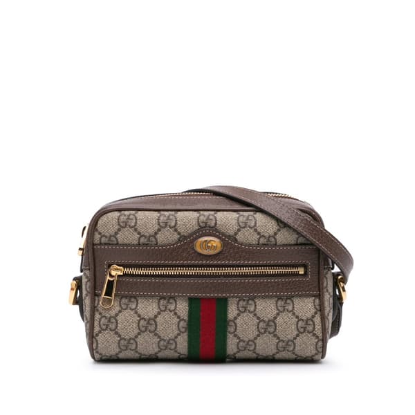 Pre-owned Gucci Mini GG Supreme Ophidia Crossbody Brown