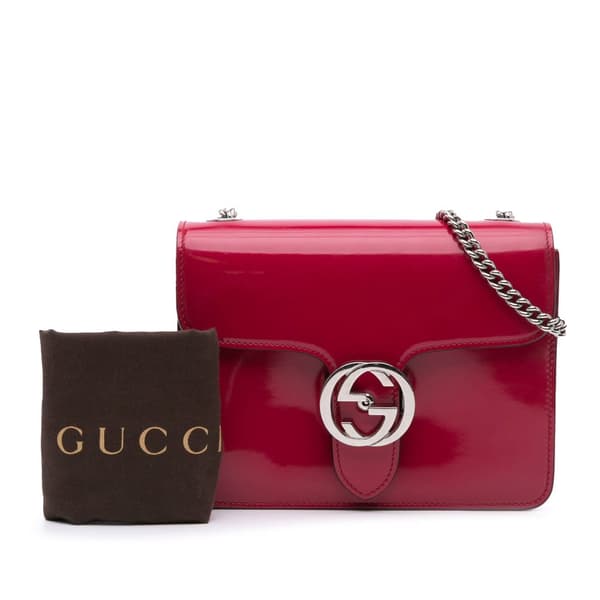 Pre-owned Gucci Small Polished Calfskin Interlocking G Dollar Crossbody Red