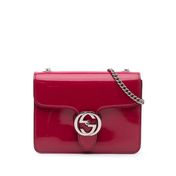 Pre-owned Gucci Small Polished Calfskin Interlocking G Dollar Crossbody Red
