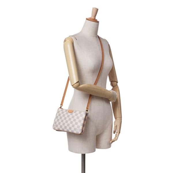 Pre-owned Louis Vuitton Damier Azur Double Zip Pochette White
