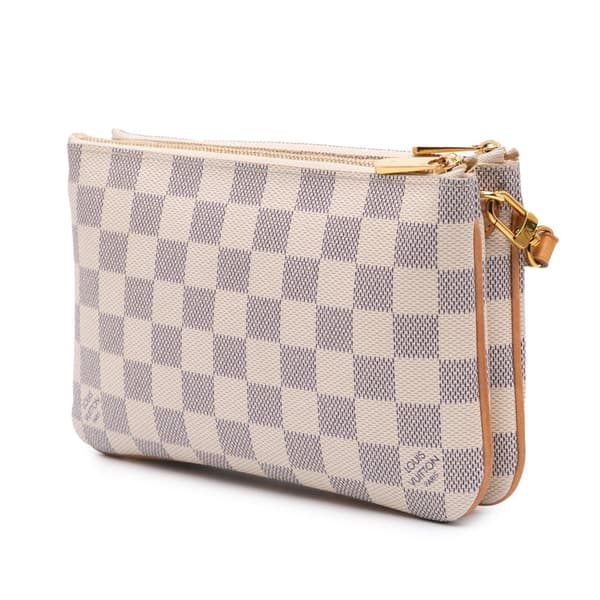 Pre-owned Louis Vuitton Damier Azur Double Zip Pochette White