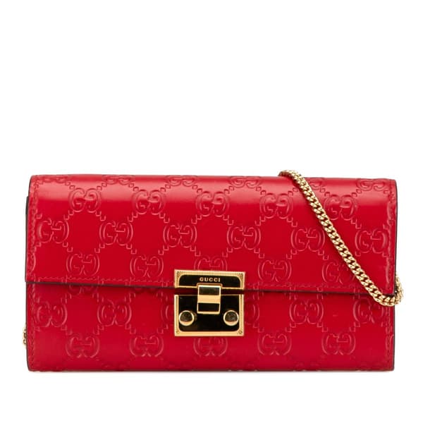 Pre-owned Gucci Guccissima Padlock Wallet On Chain Red