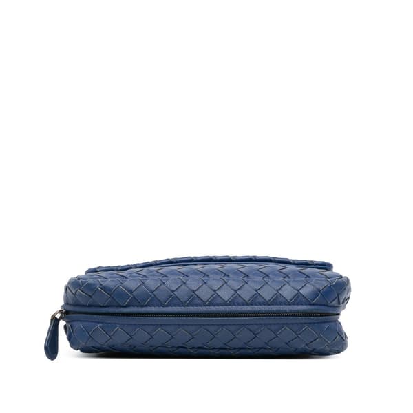 Pre-owned Bottega Veneta Intrecciato Chain Flap Crossbody Blue